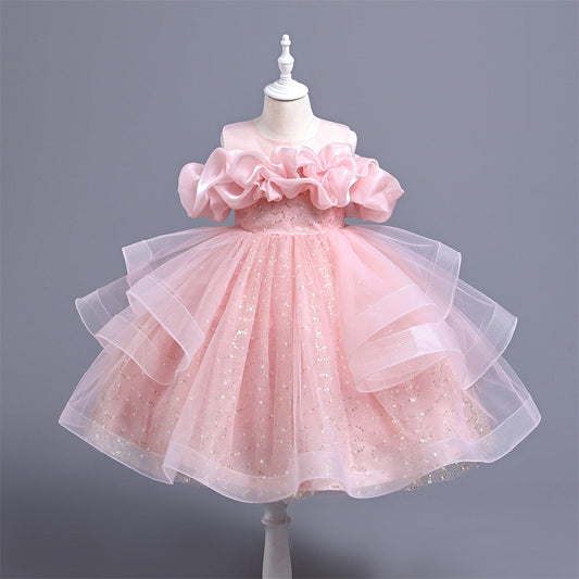 Vestido de Fiesta Infantil con Brillantes y Tul