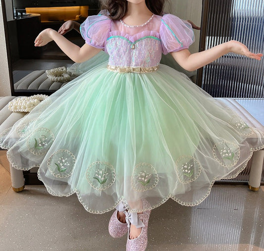 Vestido de Fiesta Infantil Tul Brillante y Perlas