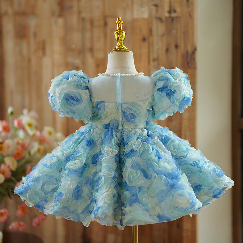 Vestido de Fiesta Infantil Flores Azules