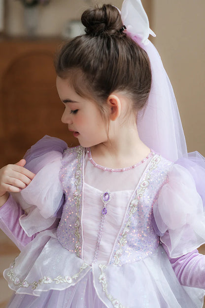Vestido Infantil Princesa de Manga Larga Brillante