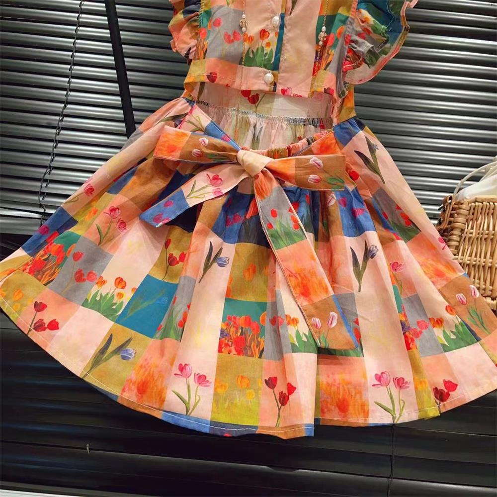 Vestido Infantil de Cuadros Florales