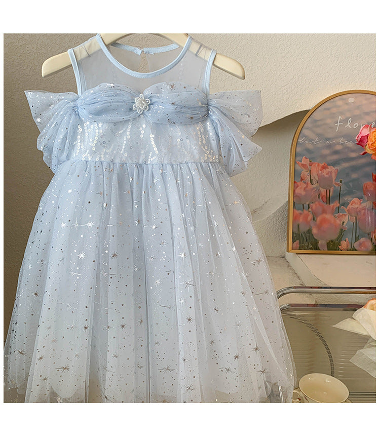 Vestido de Princesa Azul Brillante Para Niñas