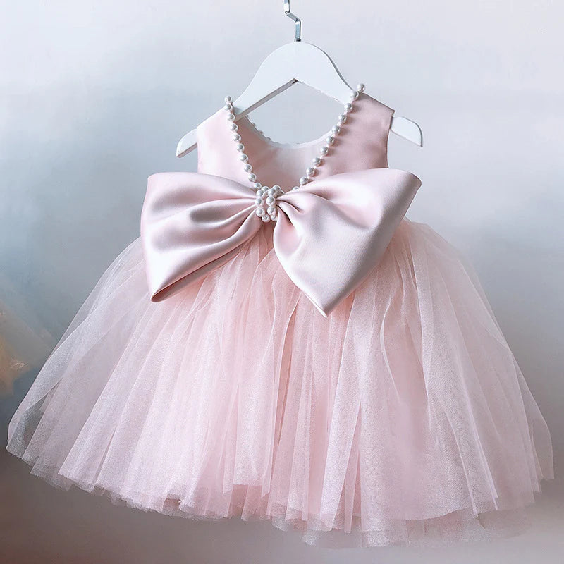 Vestido Infantil de Tul con Piedras y Lazo