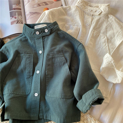 Camisa Infantil Moderna con Bolsillo y Botones