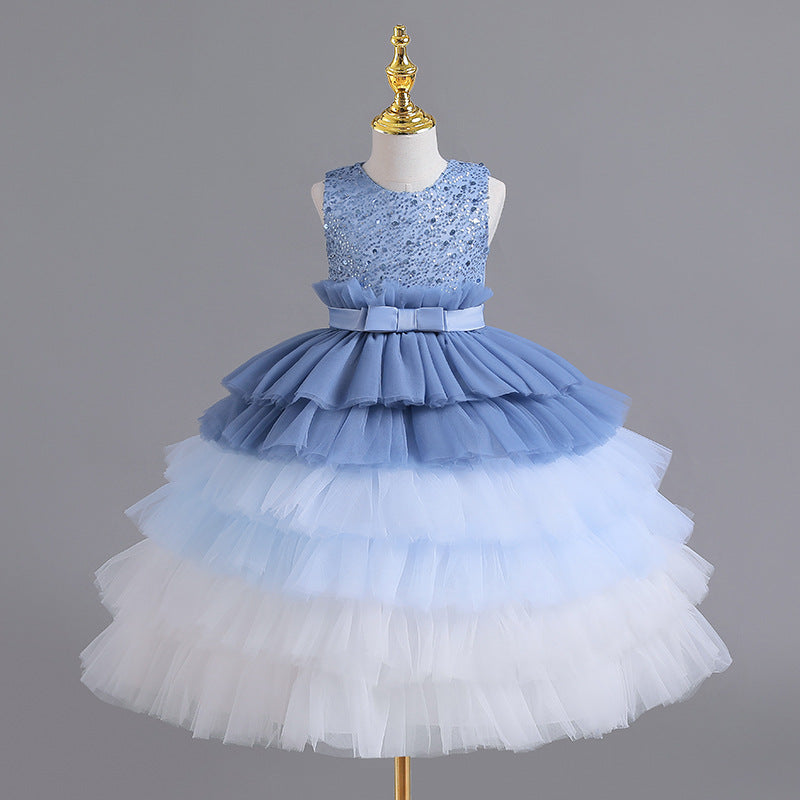 Vestido infantil de tul escalonado brillante