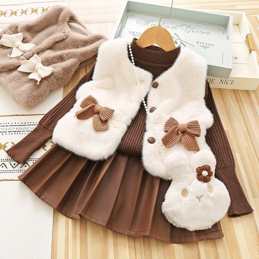 Conjunto infantil con lazo de invierno para mujer
