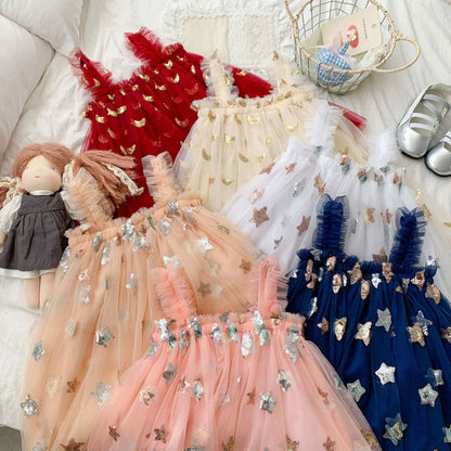 Vestido Infantil de Tul de Estrellas
