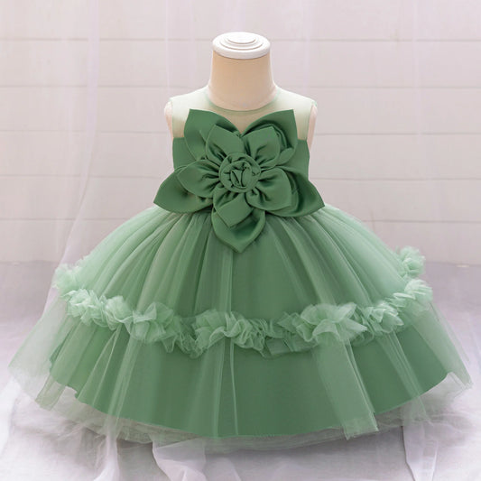 Vestido Infantil Flor Verde