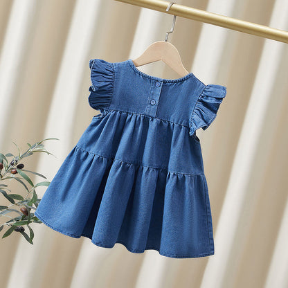 Vestido vaquero con lazo para niña