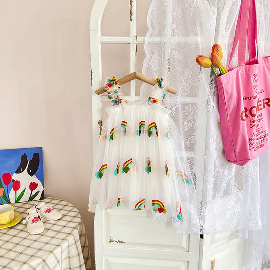 Vestido infantil de tul arcoiris