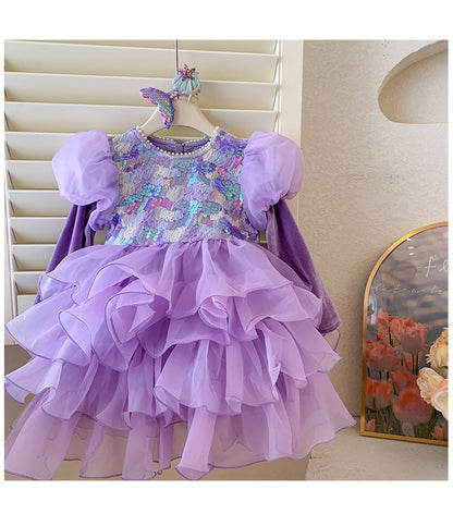 Vestido de Fiesta Infantil Sirena Morado