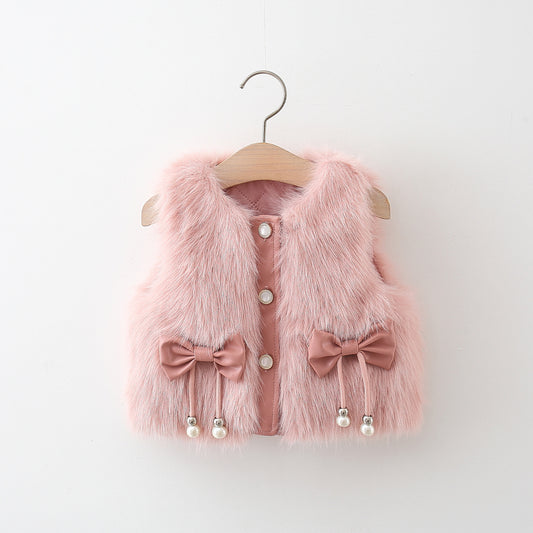 Chaleco con lazo peludo para niñas