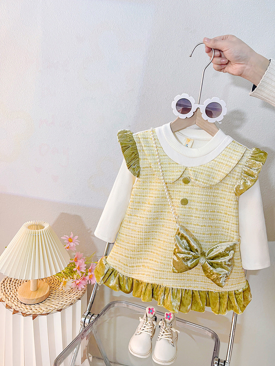 Vestido infantil de tweed y terciopelo