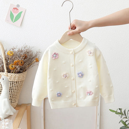 Cárdigan Infantil De Punto Flores