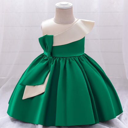 Vestido de fiesta infantil con lazo de raso