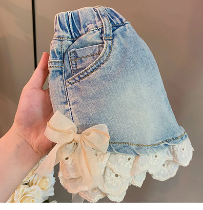 Bermudas Cortos Vaqueros con Lazo para Niñas