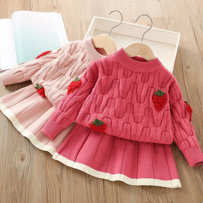 Conjunto infantil de punto plisado de fresa