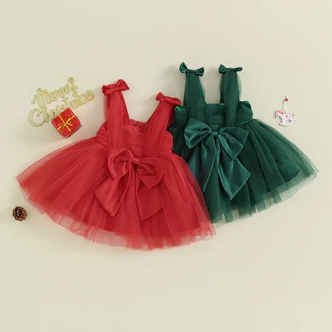 Vestido Navideño Infantil de Tul y Lazo