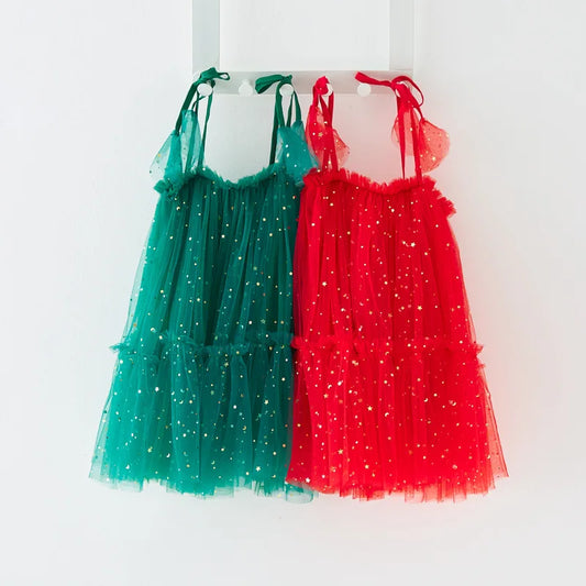 Vestido Infantil de Tul Navideño