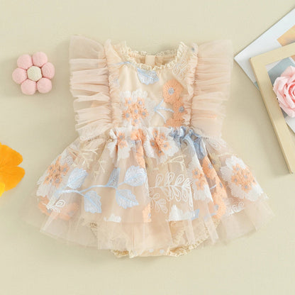 Body Infantil De Tul Con Bordado Floral