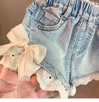 Bermudas Cortos Vaqueros con Lazo para Niñas