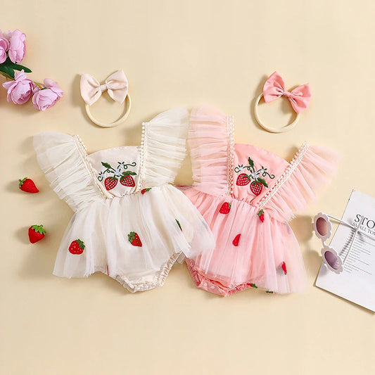 Body Infantil Tul Fresas + Lazo