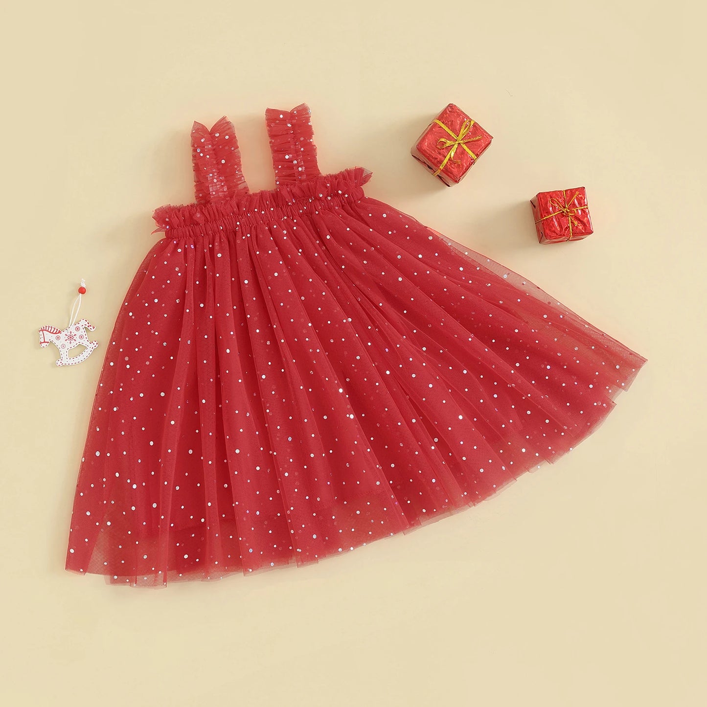 Vestido Infantil de Tirantes de Tul Navideño