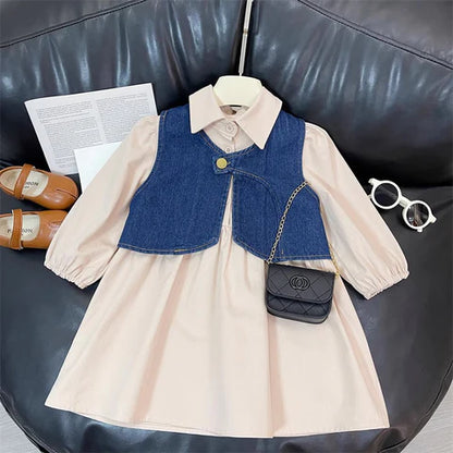Vestido infantil + chaleco vaquero