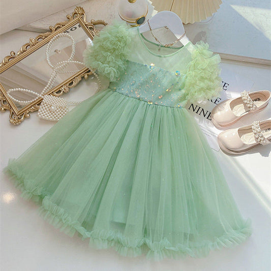 Vestido de fiesta con lazo verde brillante