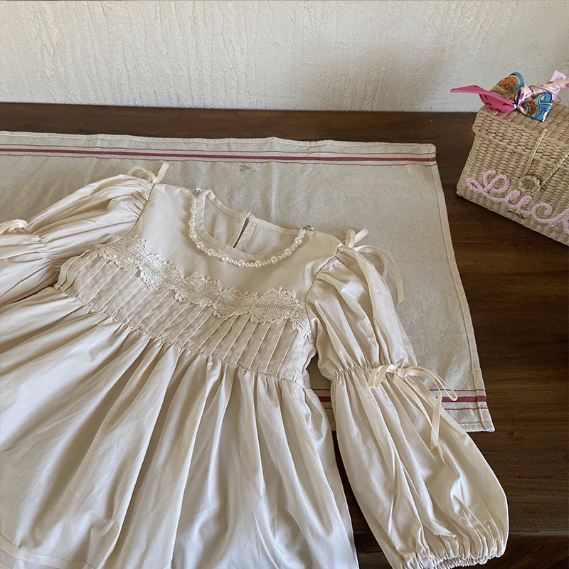 Vestido Infantil Manga Larga Perlas
