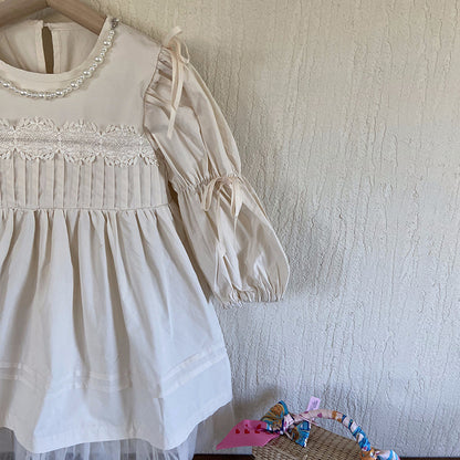 Vestido Infantil Manga Larga Perlas