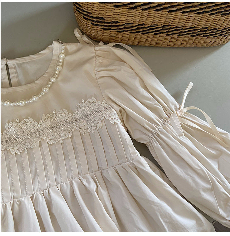 Vestido Infantil Manga Larga Perlas