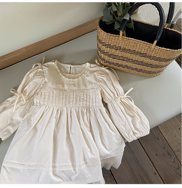 Vestido Infantil Manga Larga Perlas