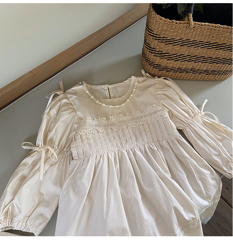Vestido Infantil Manga Larga Perlas