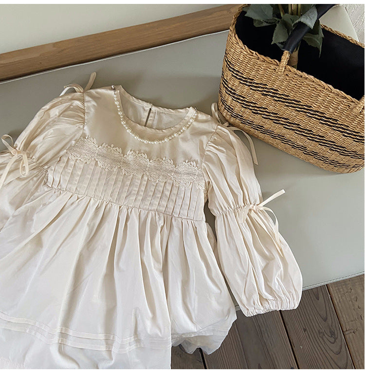 Vestido Infantil Manga Larga Perlas
