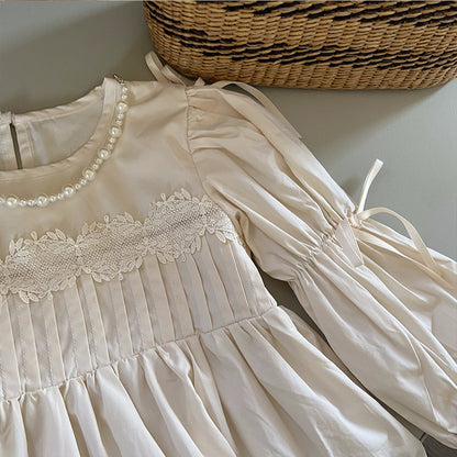 Vestido Infantil Manga Larga Perlas