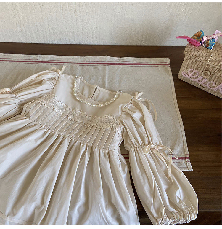Vestido Infantil Manga Larga Perlas