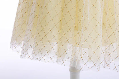 Vestido infantil de princesa amarillo y azul