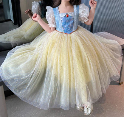Vestido infantil de princesa amarillo y azul