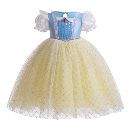 Vestido infantil de princesa amarillo y azul