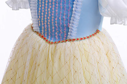Vestido infantil de princesa amarillo y azul