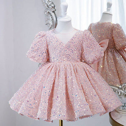Vestido de fiesta infantil con lazo brillante