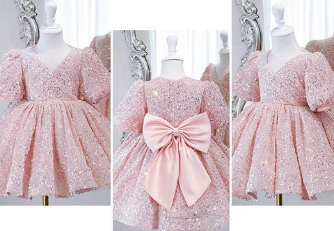 Vestido de fiesta infantil con lazo brillante