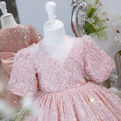 Vestido de fiesta infantil con lazo brillante