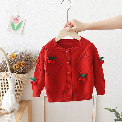 Conjunto Infantil Cárdigan + Vestido Cerezas