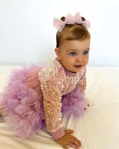 Vestido Infantil Lentejuelas Tul Capas