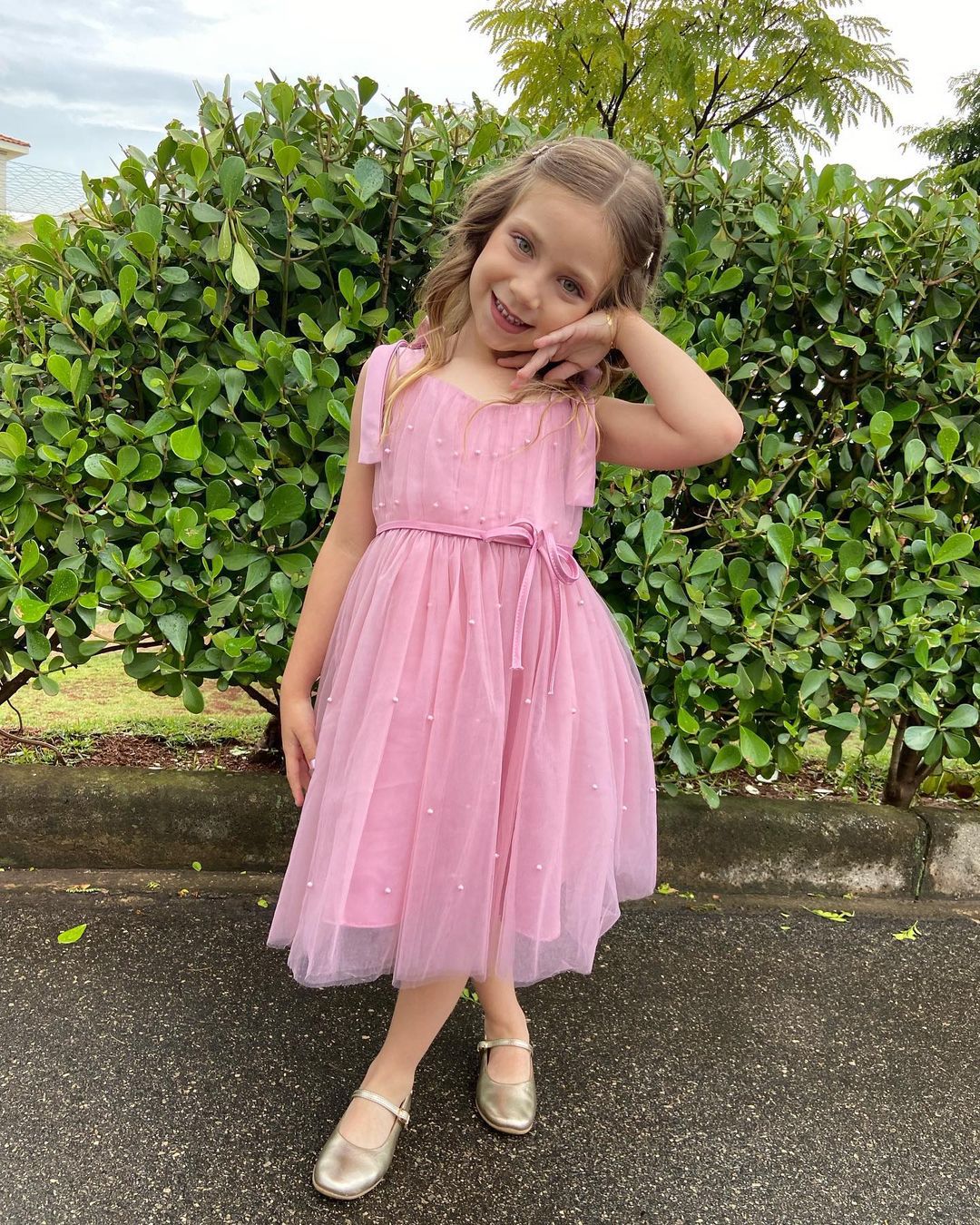 Vestido de Fiesta Infantil Cintas y Perlas