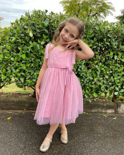 Vestido de Fiesta Infantil Cintas y Perlas