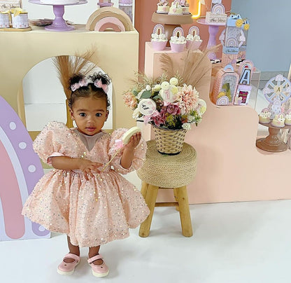Vestido de fiesta infantil con lazo brillante