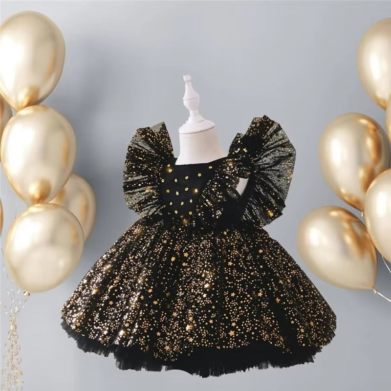 Vestido de Fiesta Infantil con Estrellas y Lazo